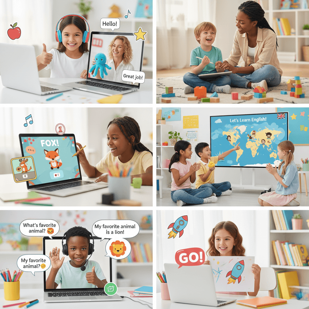 Ders sürecini gösteren online İngilizce eğitim karesi